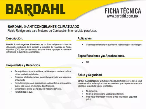 Anticongelante Bardahl Climatizado 17%, 3.785 L