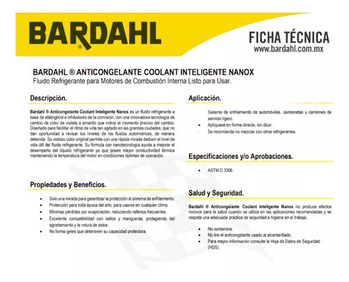 Anticongelante Refrigerante Coolant 35% Nanox 3785l Bardahl