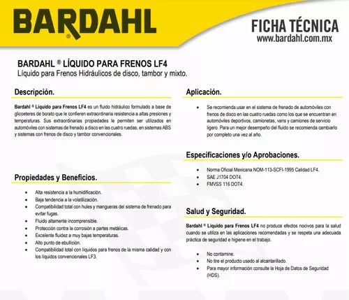 Liquido De Frenos Bardahl Para Sistemas Abs Dot4 Lf4 350ml