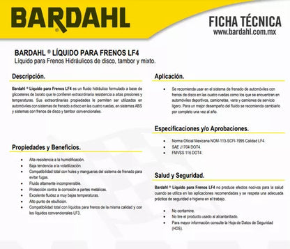Liquido De Frenos Bardahl Para Sistemas Abs Dot4 Lf4 350ml