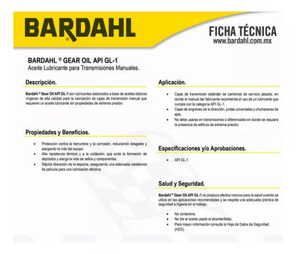 Aceite Transmision Manual Sae250 Bardahl 946ml