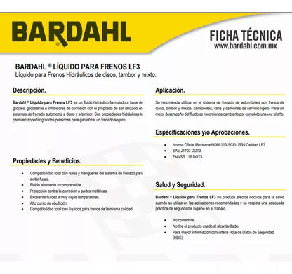 Liquido De Frenos Bardahl Dot3 900 Ml
