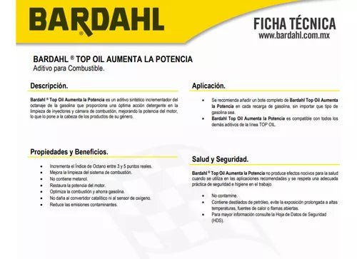 Bardahl Top Oil Aditivo Sintético Gasolina Octane Booster
