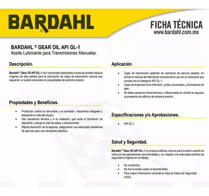 Aceite Transmision Manual Estandar Sae 140 Bardahl 946ml