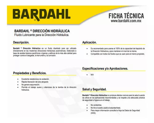 Aceite Para Direccion Hidraulica Bardhal 946 Ml