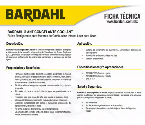 Anticongelante Refrigerante Bardahl Coolant 33% 3.78l