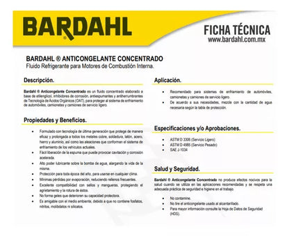 Anticongelante Refrigerante Concentrado 70% Bardahl 3.785l