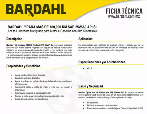 Aceite Multigrado Sae 25w60 Api Sl, Gasolina 946 Ml