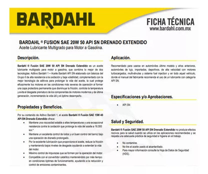 Aceite Fusion Multigrado 20w50 + Aditivo B1 Bardahl 946ml